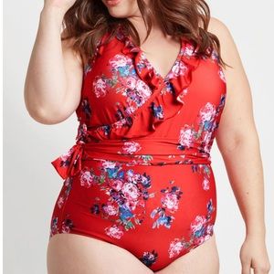 ModCloth Reece One Piece Swimsuit Red Floral